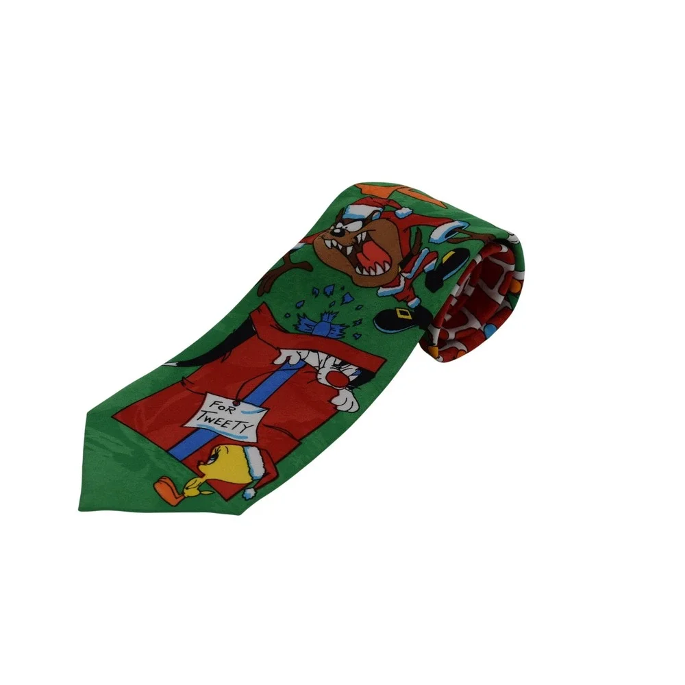 Vintage Looney Tunes Christmas Necktie Taz‎ Bugs Bunny Sylvester Tie